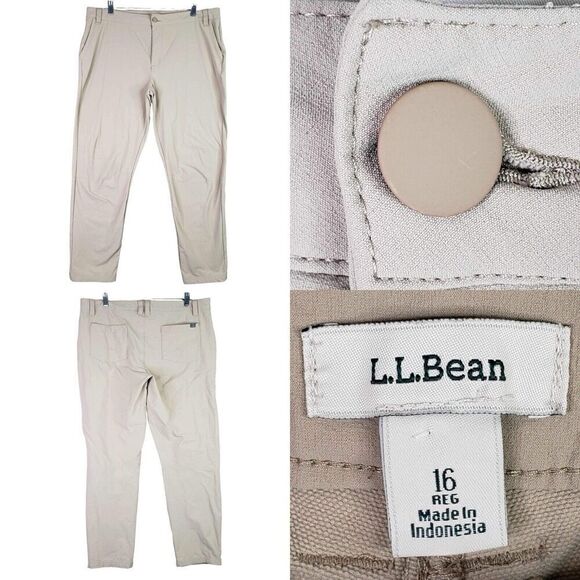 LL Bean Womens Pants Straight Leg Flat Front Khaki Nylon Plus Size 16 - Picture 1 of 11